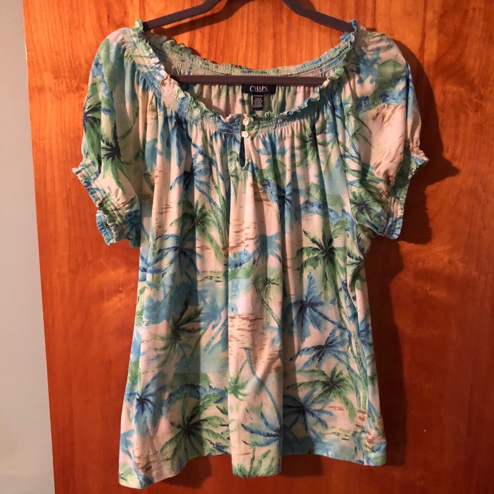 Chaps Tropical Print Short-Sleeved Top